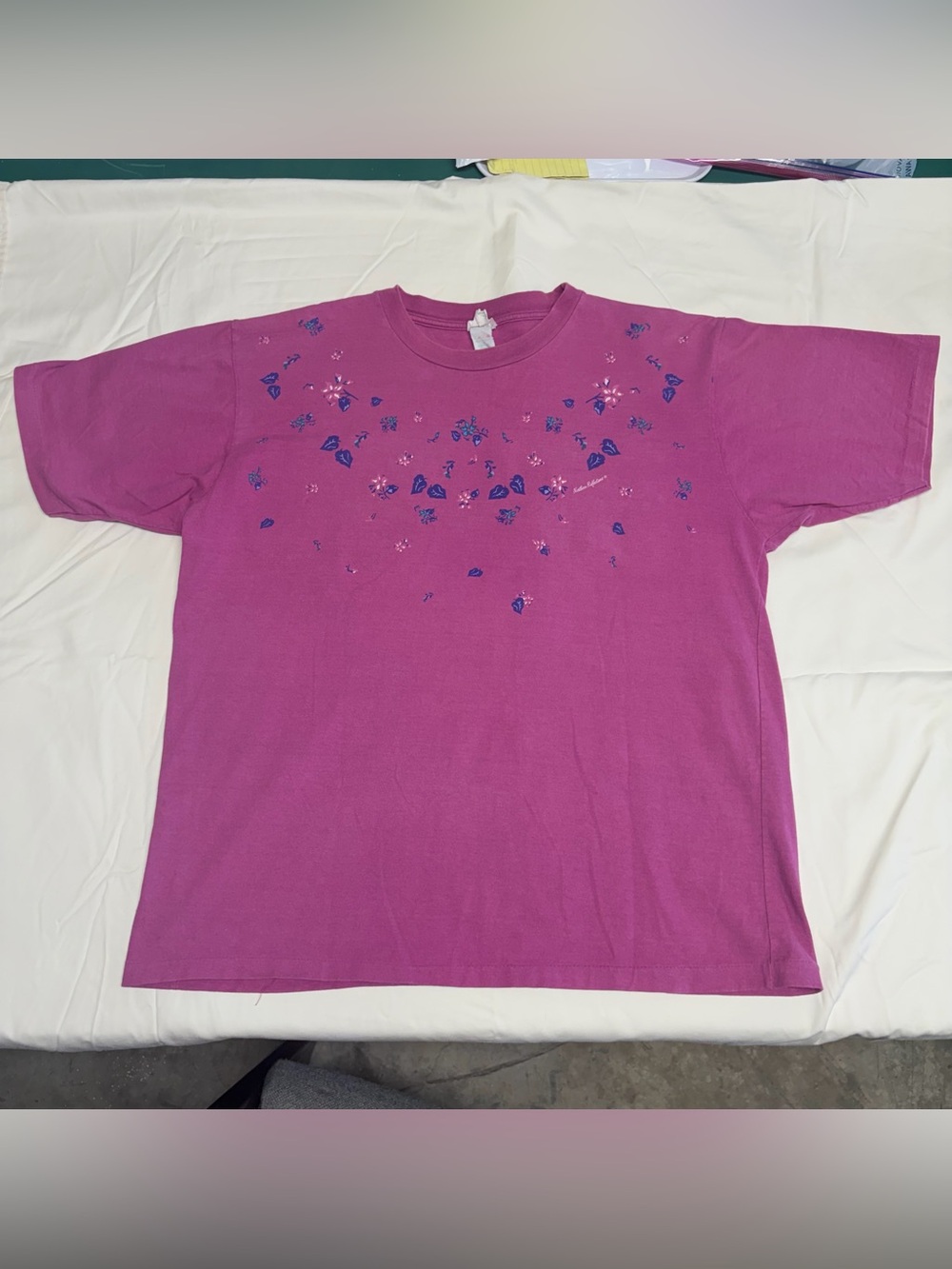 Vintage 90s Northern Reflections Pink Purple Graphic Floral Cotton T-Shirt Large